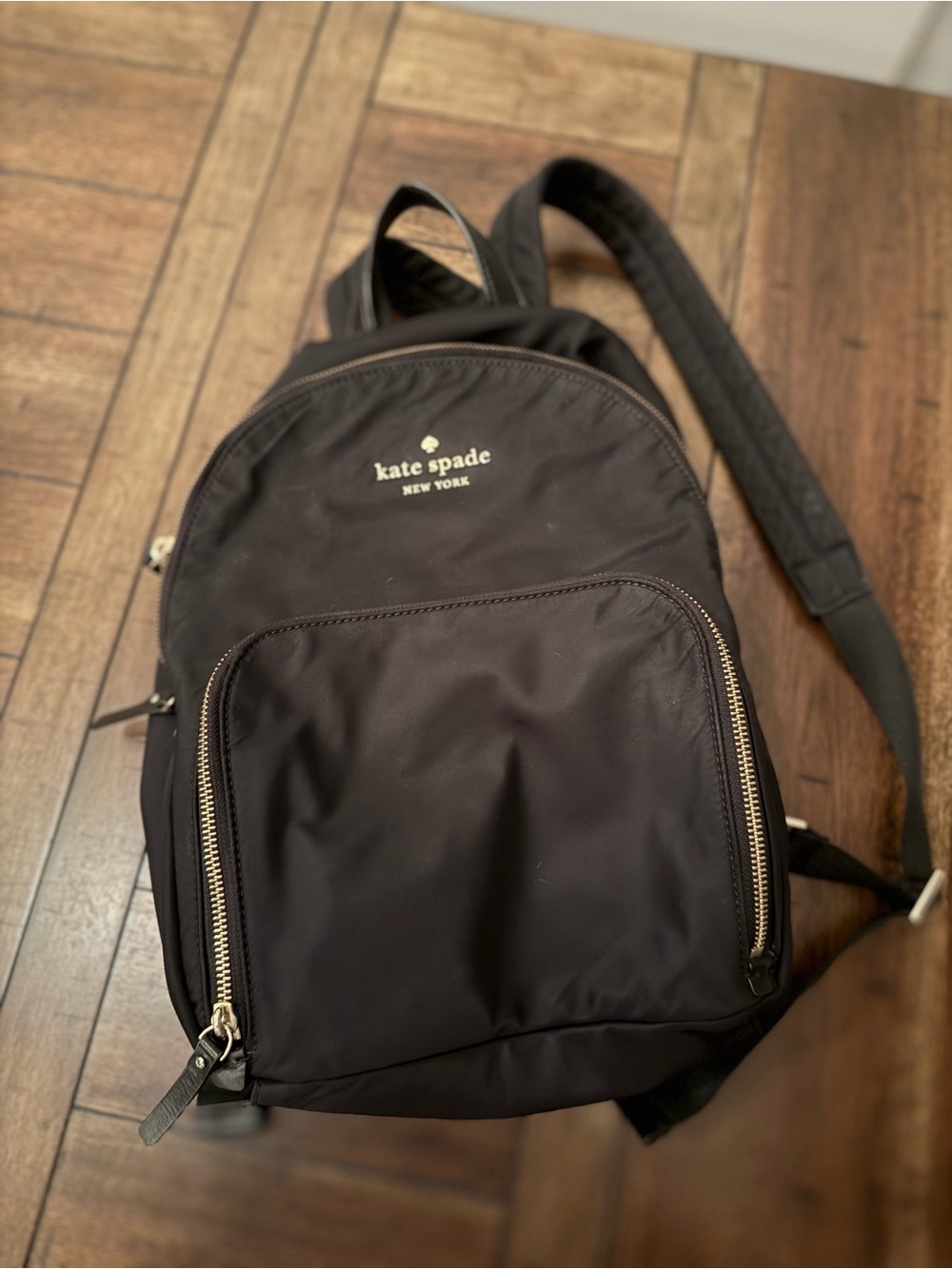 kate spade black nylon backpack with gold hardware
